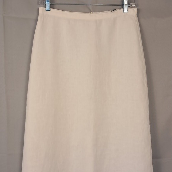 ZARA S 100% White Linen Maxi Skirt A-Line High Waist Back Slit Summer Beach - Picture 2 of 6